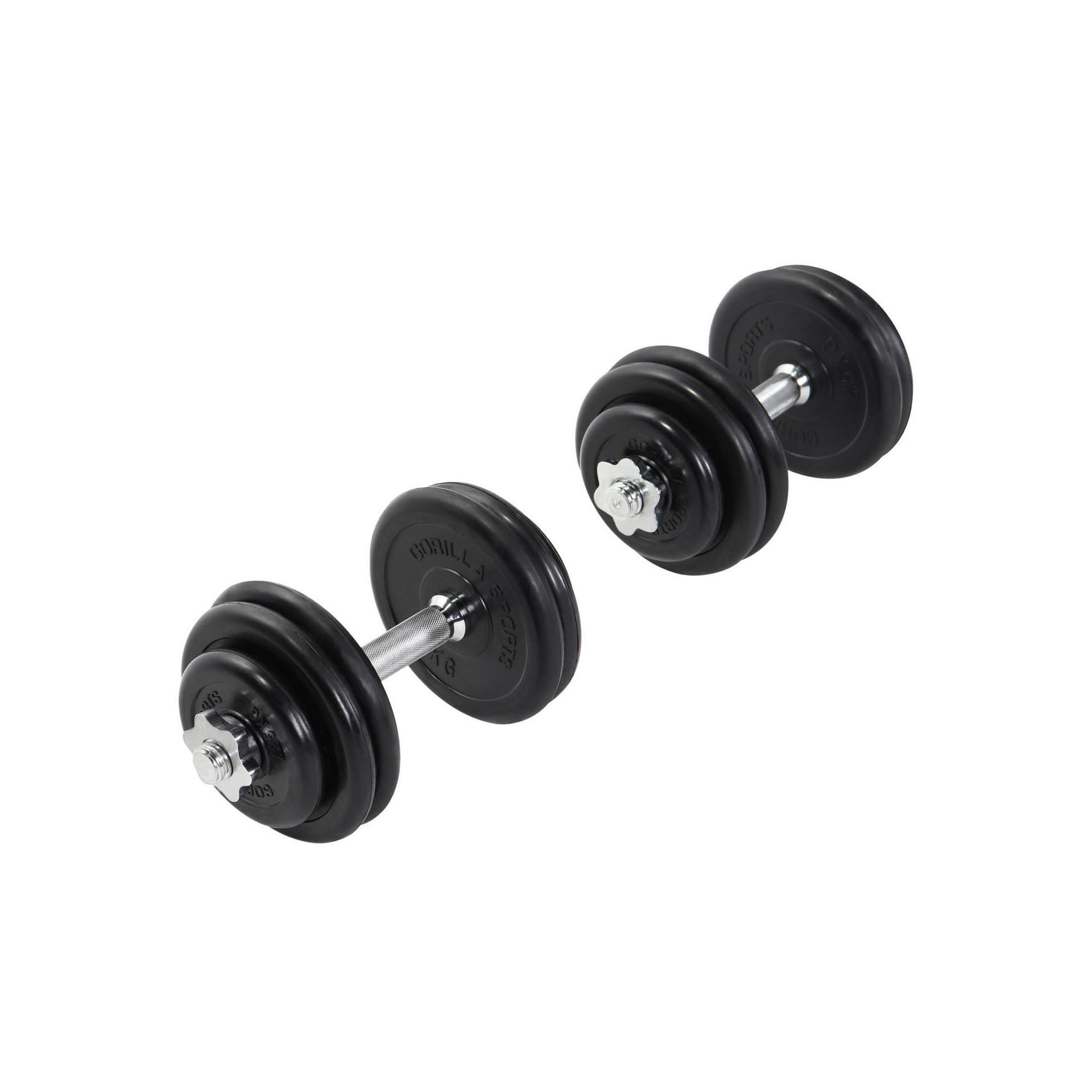 GORILLA SPORTS Gorilla Sports dorosłych 30black Rubber guma z rdzeniem z żeliwa zestaw krótkich hantli, chromowana/czarna, 30 kg 10000093