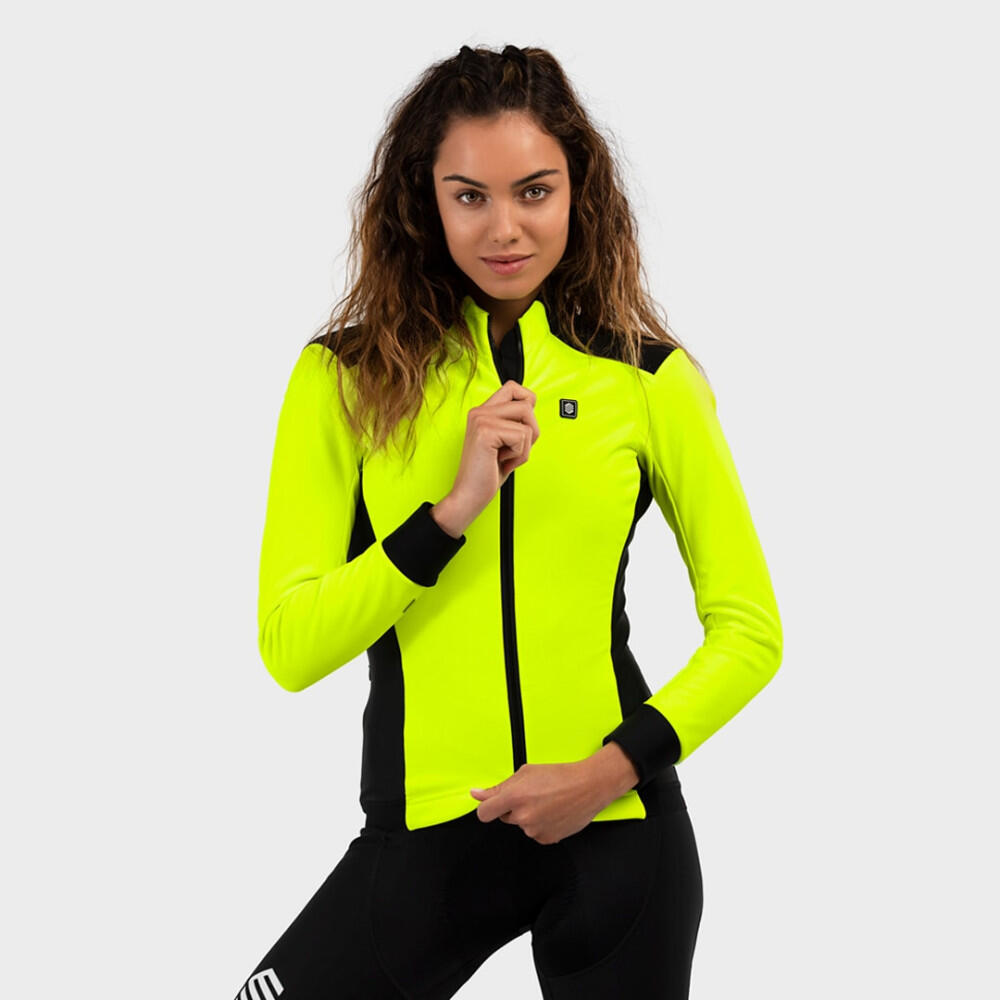 Kurtka softshell Kolarstwo SIROKO J1 Cycle Chic Neonowy żółty Kobieta