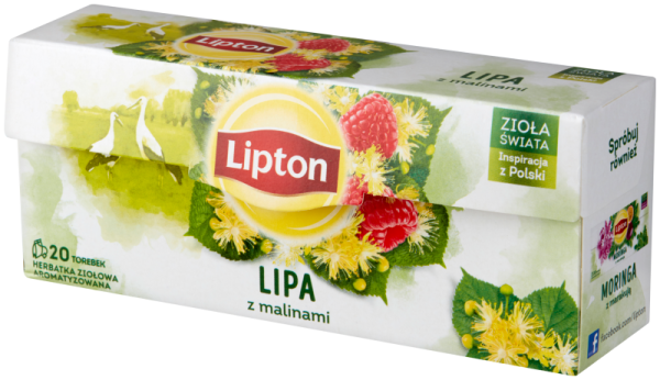 Lipton Herbatka ziołowa aromatyzowana lipa z malinami 18g 20 torebek