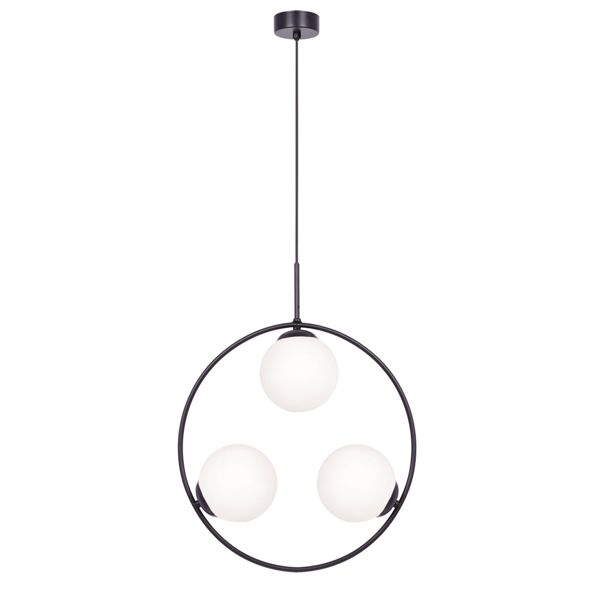 Czarna lampa wisząca, pionowy okrąg z kloszami K-5103 z serii PARVA