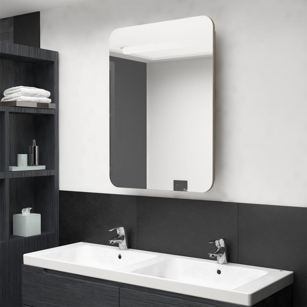 vidaXL Szafka łazienkowa z lustrem i LED kolor dębu 60 x 11 x 80 cm 326507
