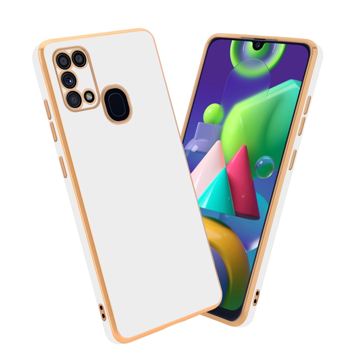 Pokrowiec Do Samsung Galaxy M31 Etui w Glossy Biały - Złoto TPU Silikonowe Obudowa Case Cover Cadorabo