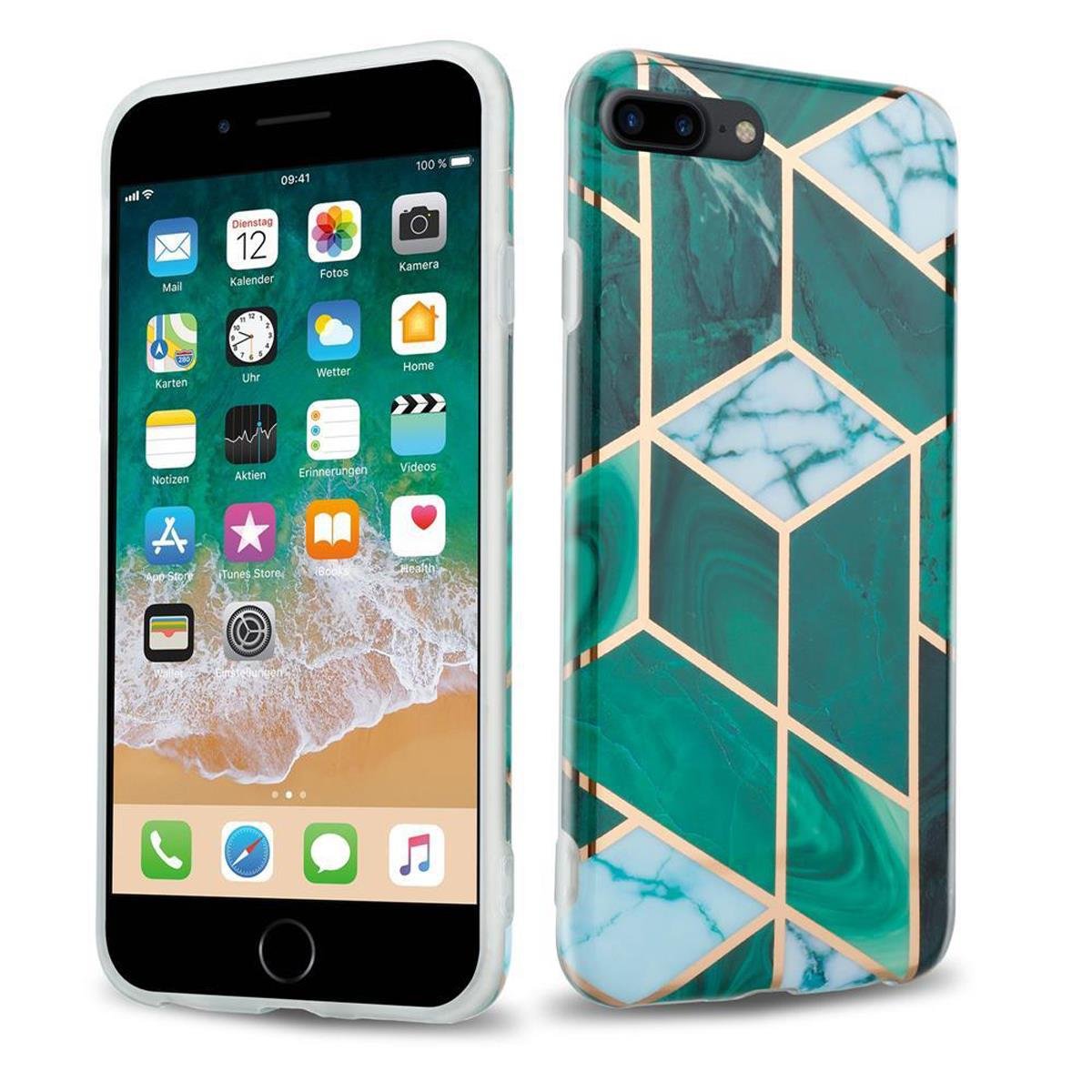 Pokrowiec Etui Do Apple iPhone 7 PLUS / 7S PLUS / 8 PLUS w Ciemnozielono Biało Złoty Marmur No. 6 Obudowa Case Cover Silikon Plecki Cadorabo