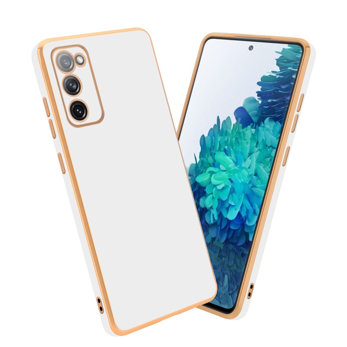 Pokrowiec Do Samsung Galaxy S20 FE Etui w Glossy Biały - Złoto TPU Silikonowe Obudowa Case Cover Cadorabo