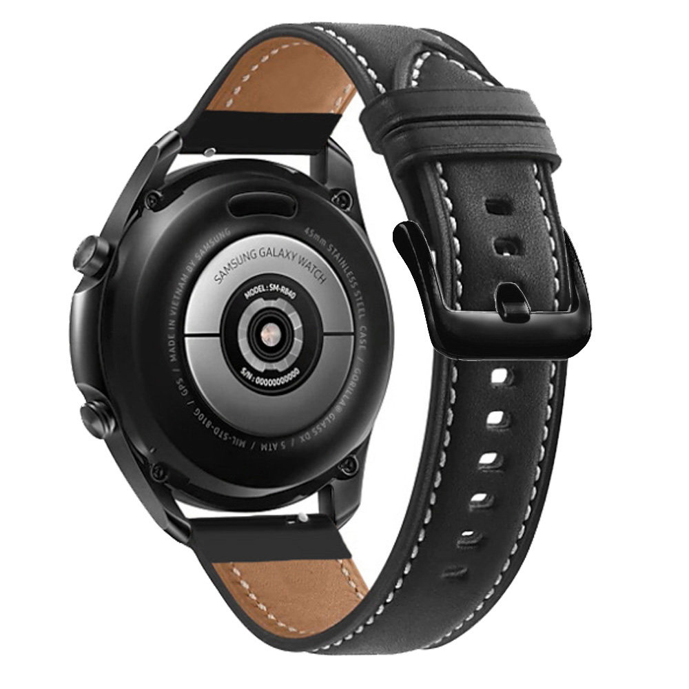 Cadorabo Oryginalny skórzany pasek do zegarka 22mm kompatybilny z Samsung Galaxy Gear S3 / Gear 2 w CZARNY - Pasek zamienny do zegarka Huawei Watch ..