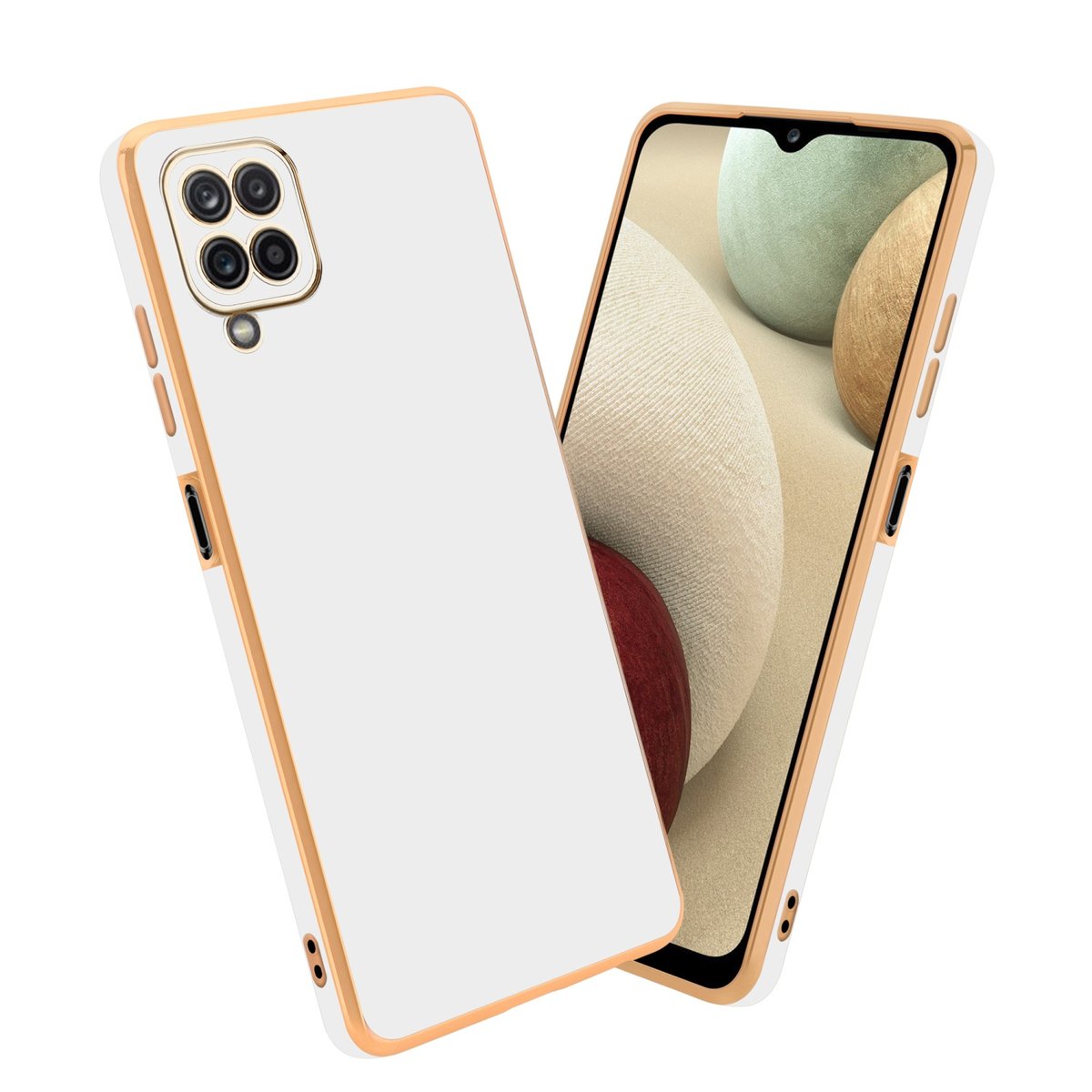Pokrowiec Do Samsung Galaxy A12 / M12 Etui w Glossy Biały - Złoto TPU Silikonowe Obudowa Case Cover Cadorabo