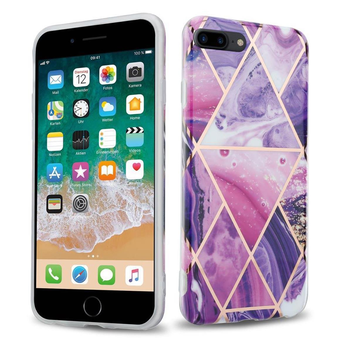 Pokrowiec Etui Do Apple iPhone 7 PLUS / 7S PLUS / 8 PLUS w Fioletowe Fale Marmur No. 14 Obudowa Case Cover Silikon Plecki Cadorabo