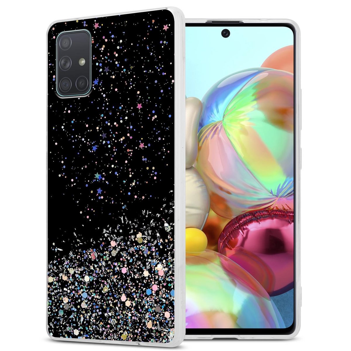 Pokrowiec Do Samsung Galaxy A71 4G Etui w Czarny z Brokatem Glitter Obudowa Case Cover TPU Cadorabo