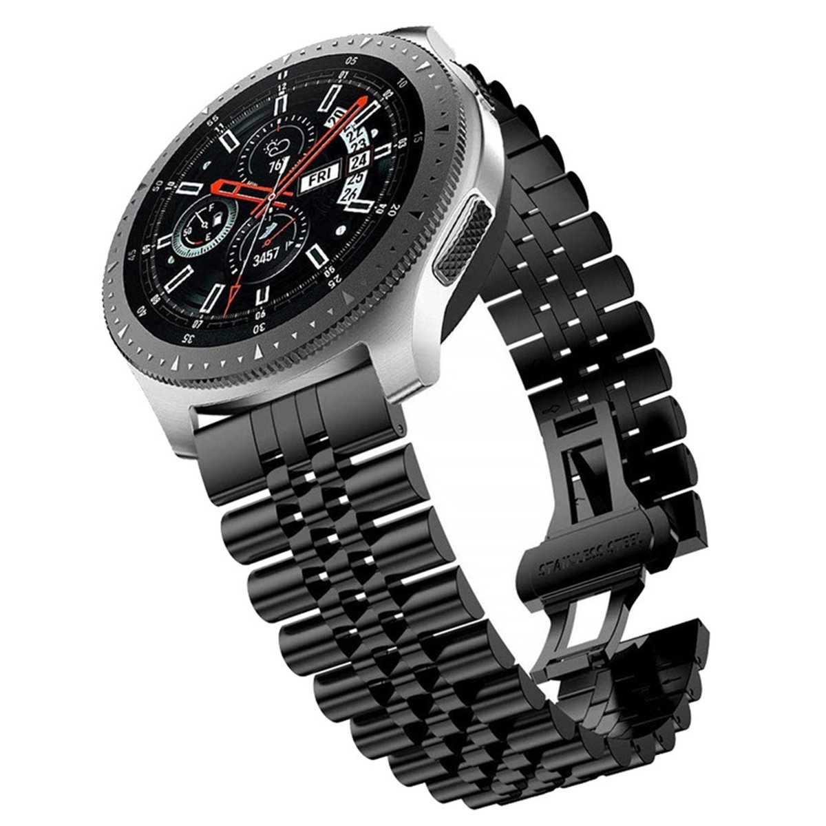 Cadorabo Bransoleta ze stali nierdzewnej 22mm kompatybilny z Samsung Galaxy Gear S3 / Gear 2 in CZARNY - Wymienna opaska do Huawei Watch GT do Watch..