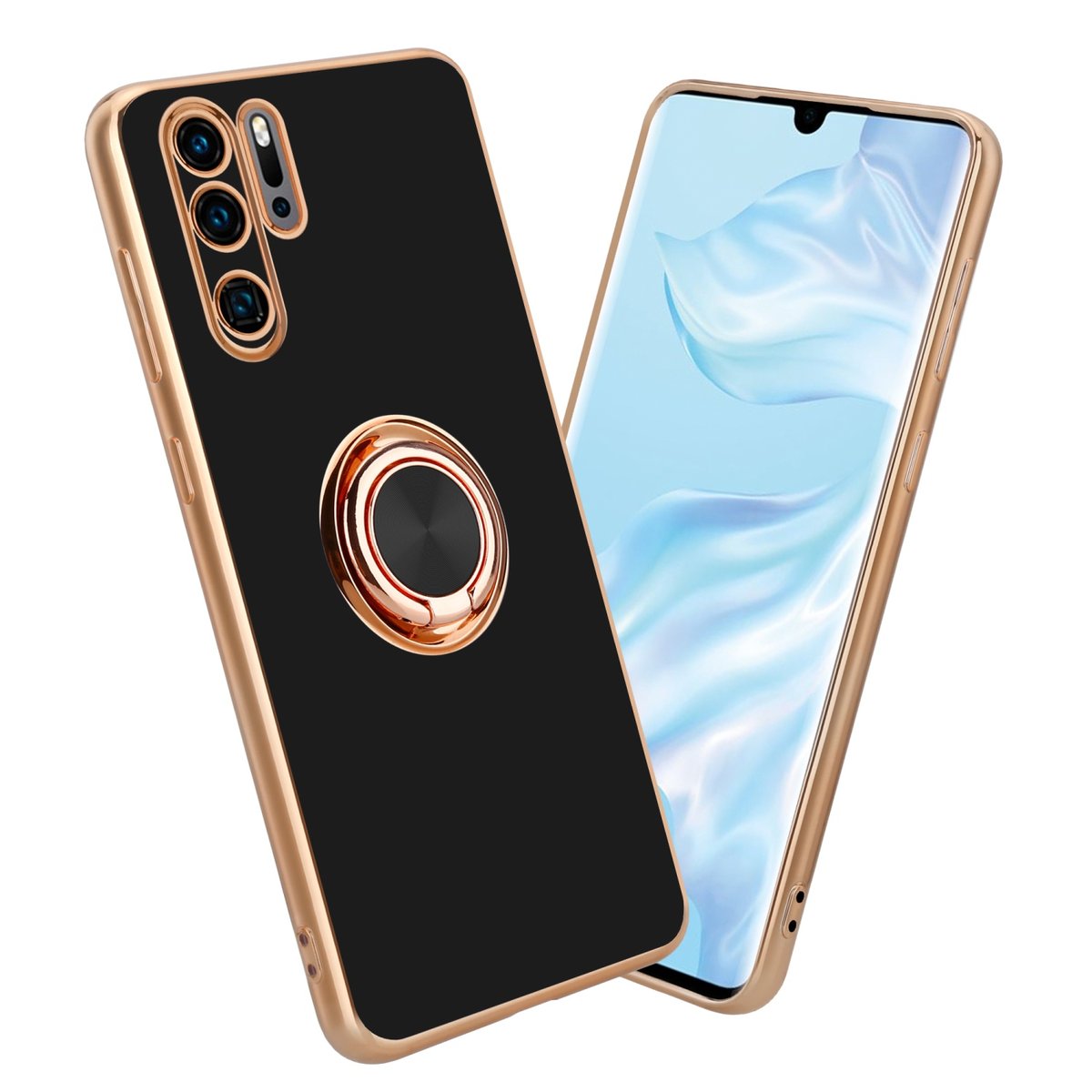 Pokrowiec Do Huawei P30 PRO Etui w Glossy Czarny - Złoto magnetycznym Obudowa Case Cover Ochronny Cadorabo