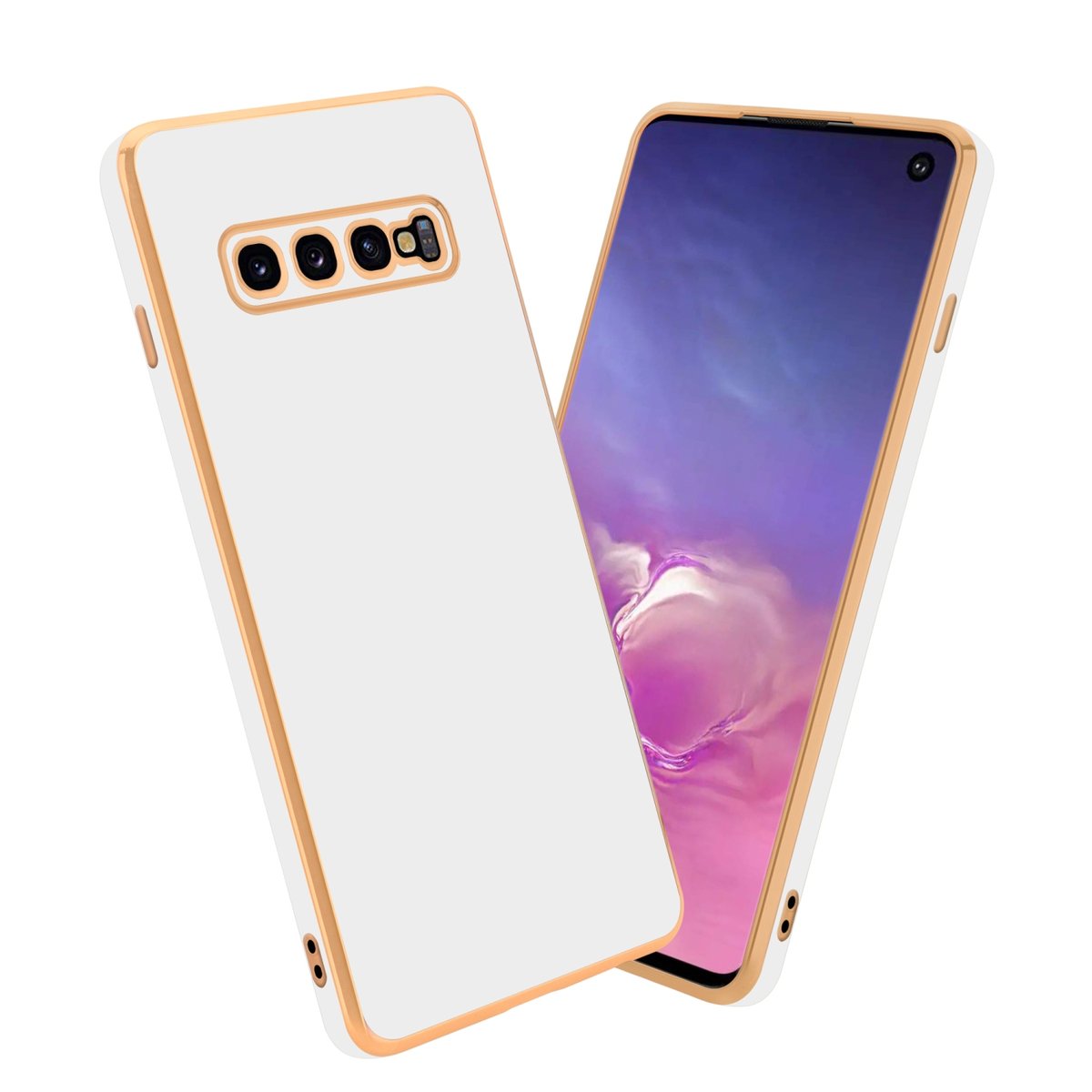 Pokrowiec Do Samsung Galaxy S10 PLUS Etui w Glossy Biały - Złoto TPU Silikonowe Obudowa Case Cover Cadorabo
