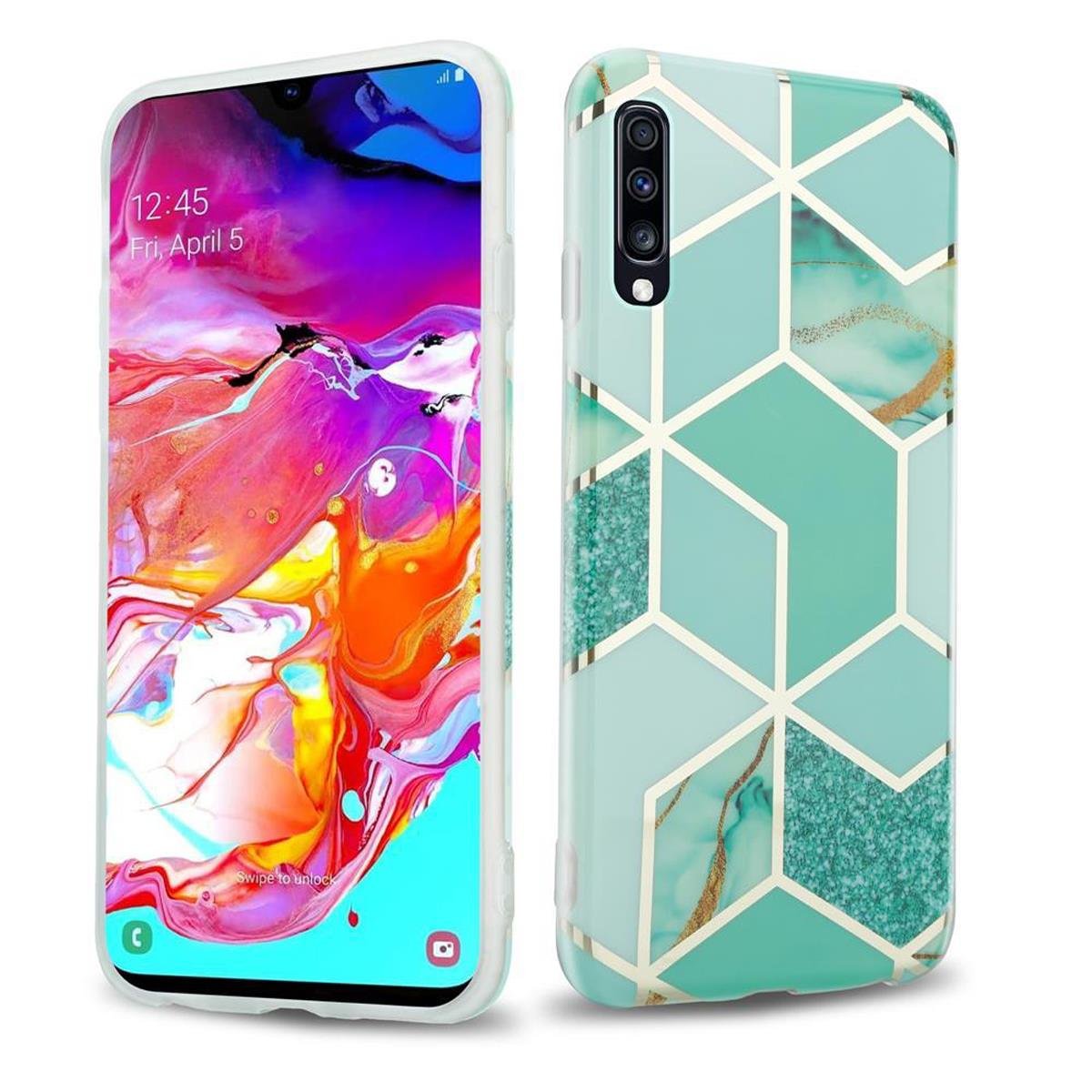 Pokrowiec Etui Do Samsung Galaxy A70 / A70s w Zielono Jasnozielono Złoty Marmur No. 3 Obudowa Case Cover Silikon Plecki Cadorabo