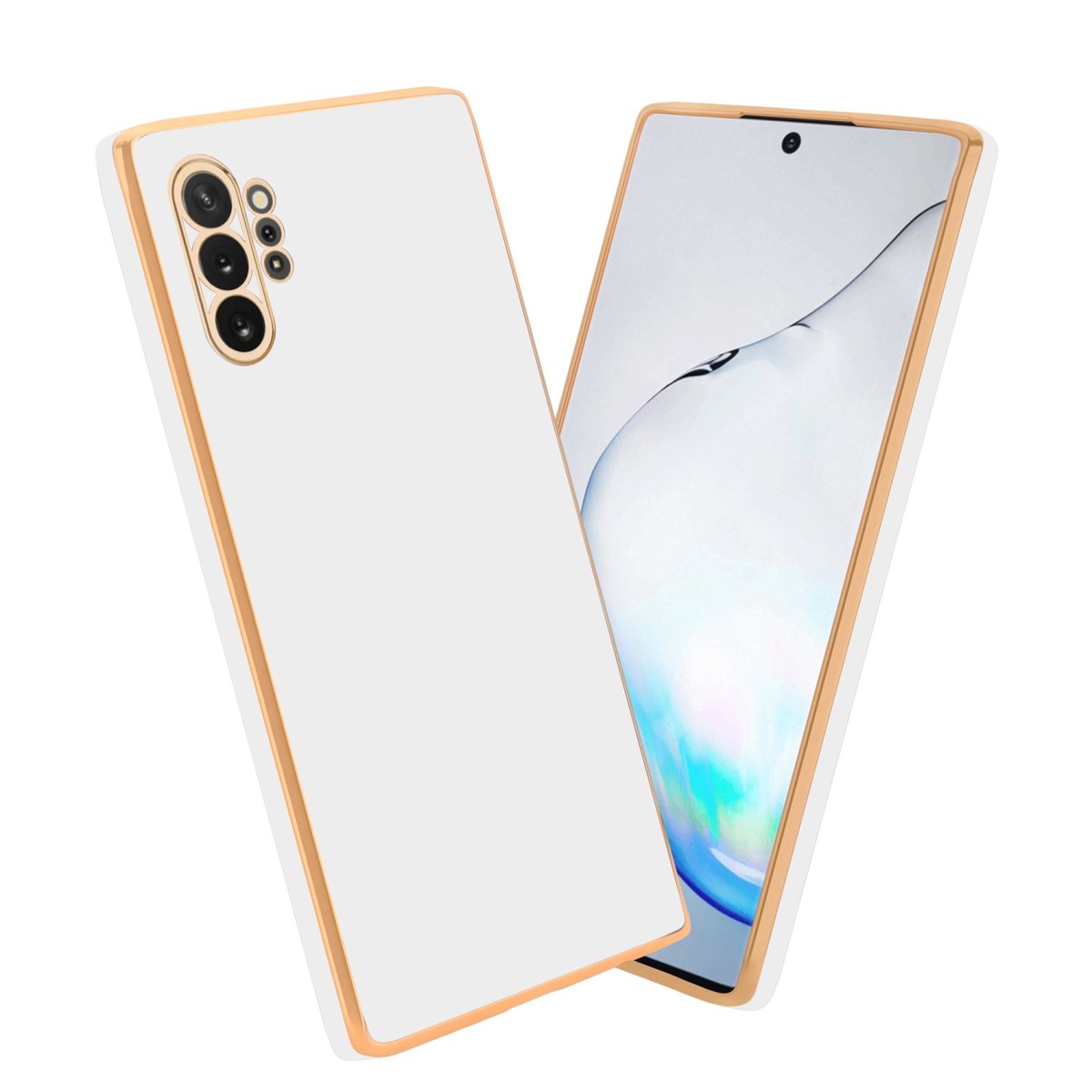 Pokrowiec Do Samsung Galaxy NOTE 10 PLUS Etui w Glossy Biały - Złoto TPU Silikonowe Obudowa Case Cover Cadorabo