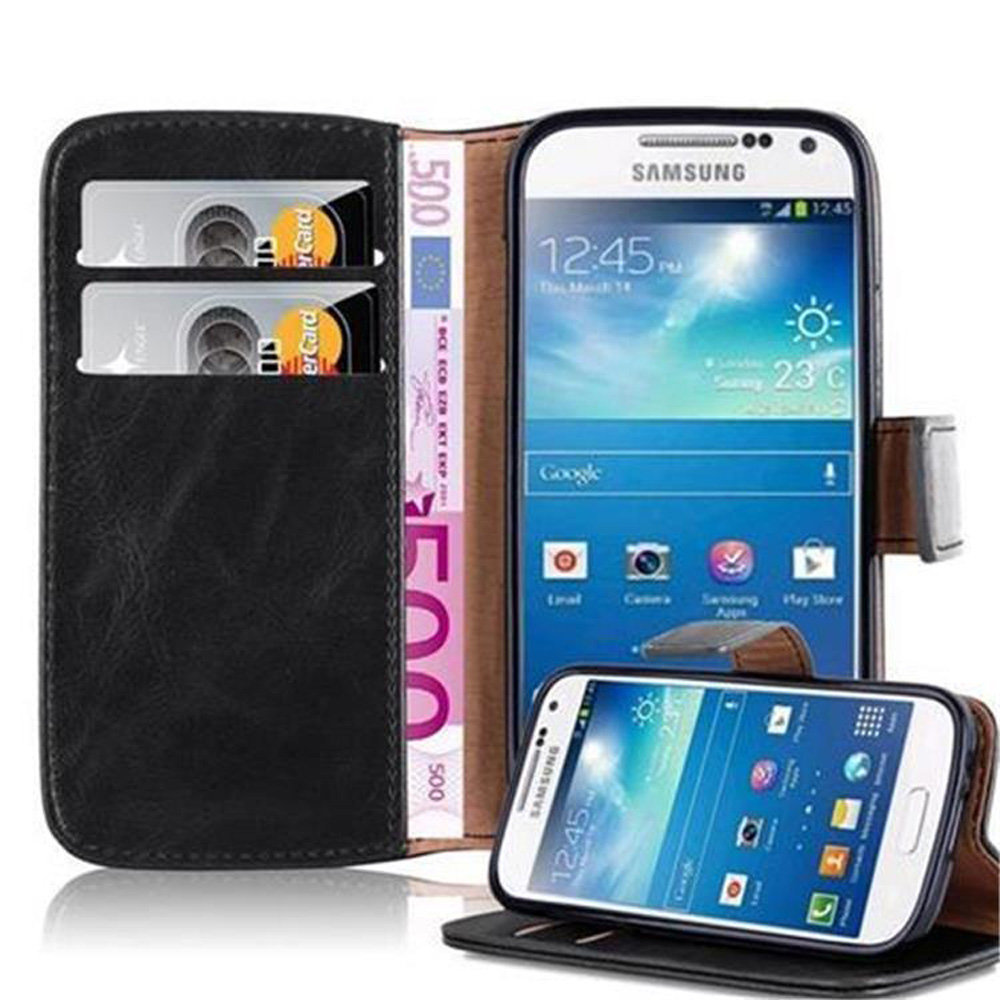 Luxury cador Abo Book Style Pokrowiec Etui na telefon Samsung Galaxy S4 Mini (I9190) Case Cover pokrowiec ochronny etui z funkcją stojaka i kieszeń na kartę, grafitowo-czarny DE-106859