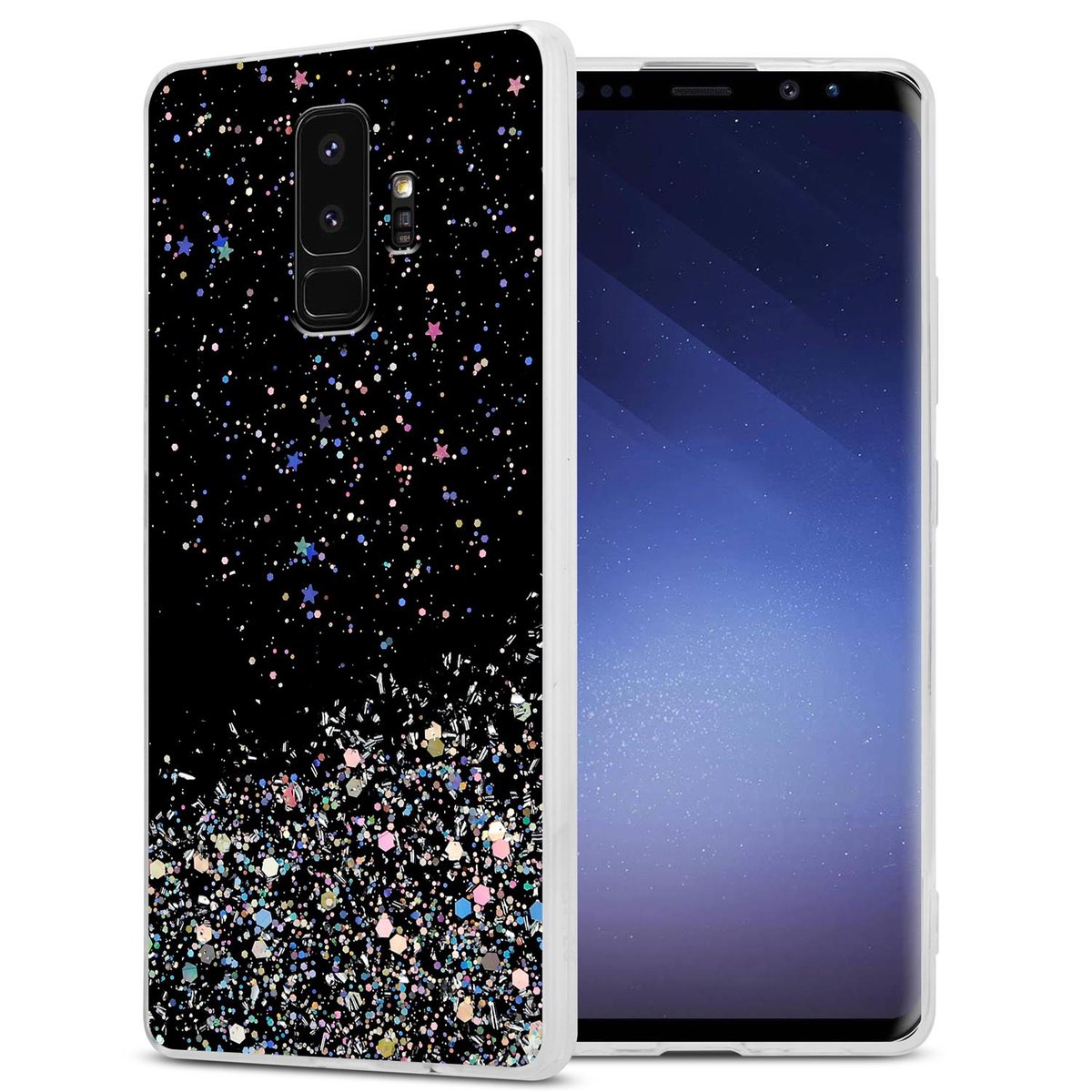 Pokrowiec Do Samsung Galaxy S9 PLUS Etui w Czarny z Brokatem Glitter Obudowa Case Cover TPU Cadorabo