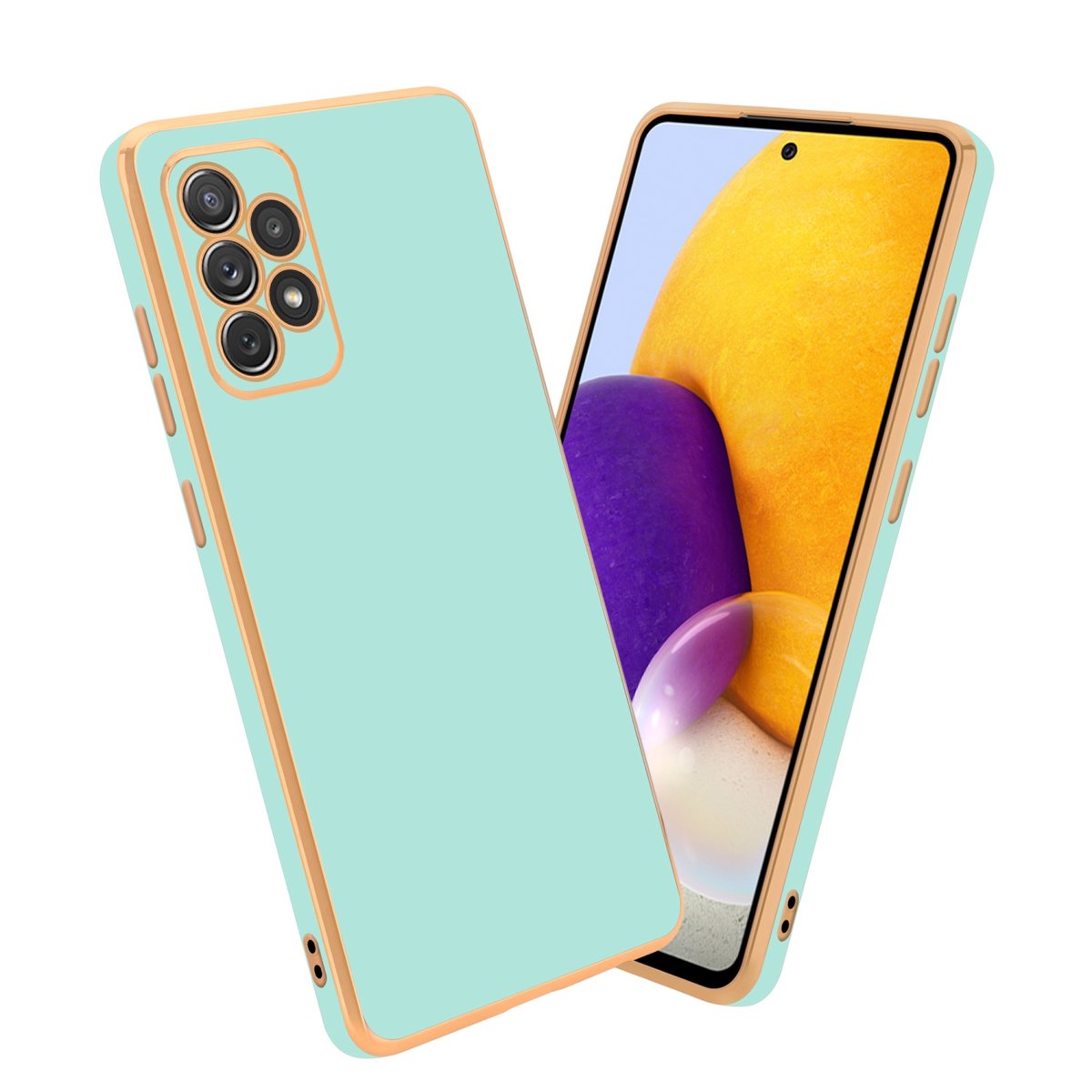 Pokrowiec Do Samsung Galaxy A72 4G / 5G Etui w Glossy Miętowa Zielona - Złoto TPU Silikonowe Obudowa Case Cover Cadorabo