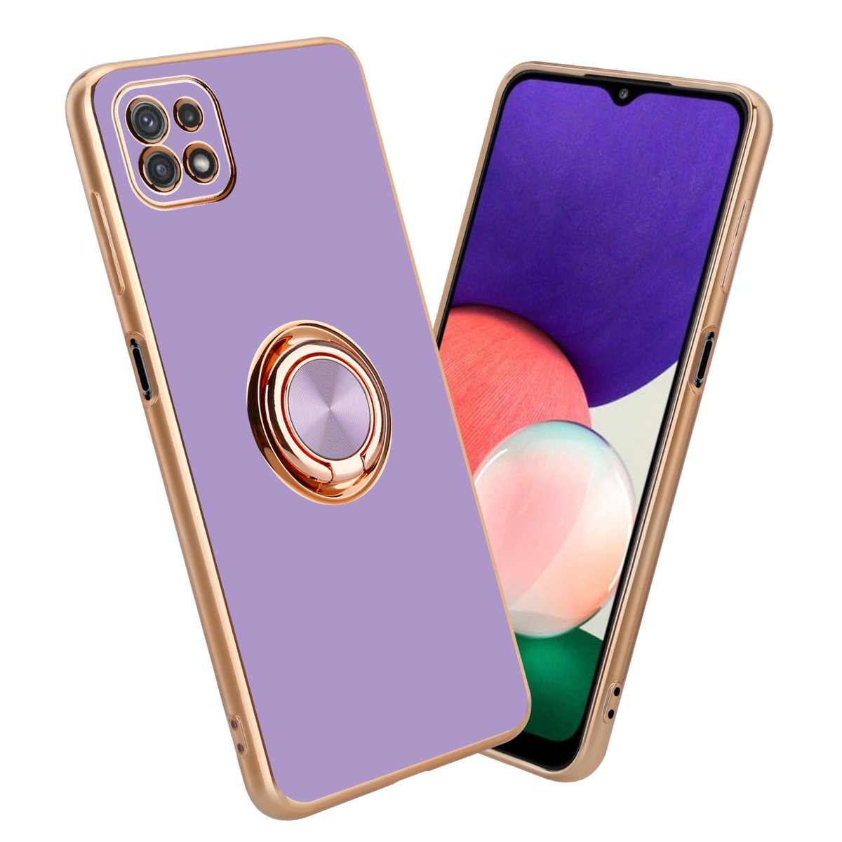 Pokrowiec Do Samsung Galaxy A22 5G Etui w Glossy Jasny Fiolet - Złoto magnetycznym Obudowa Case Cover Ochronny Cadorabo