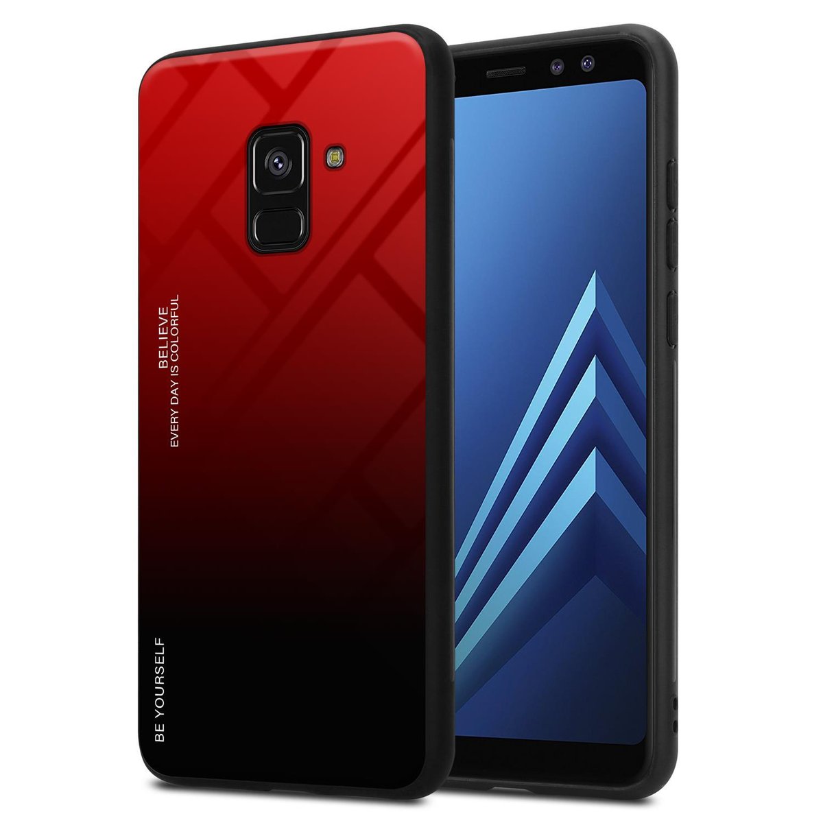 Pokrowiec Do Samsung Galaxy A8 2018 Etui w CZERWONO - CZARNY TPU Obudowa Case Cover Plecki Ochronny Cadorabo