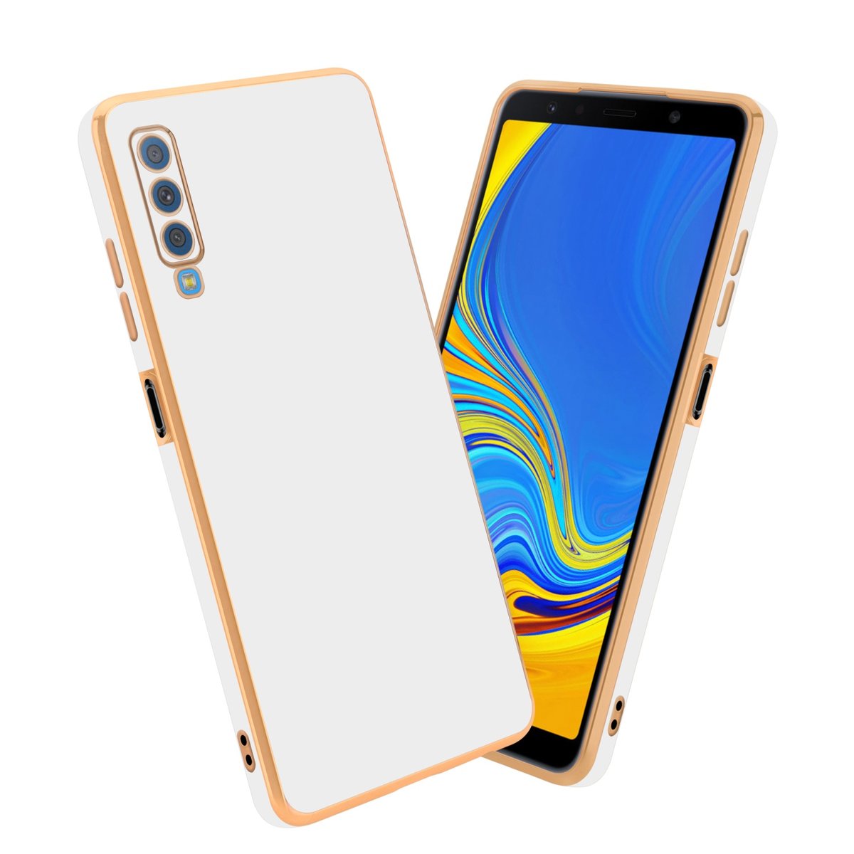 Pokrowiec Do Samsung Galaxy A7 2018 Etui w Glossy Biały - Złoto TPU Silikonowe Obudowa Case Cover Cadorabo