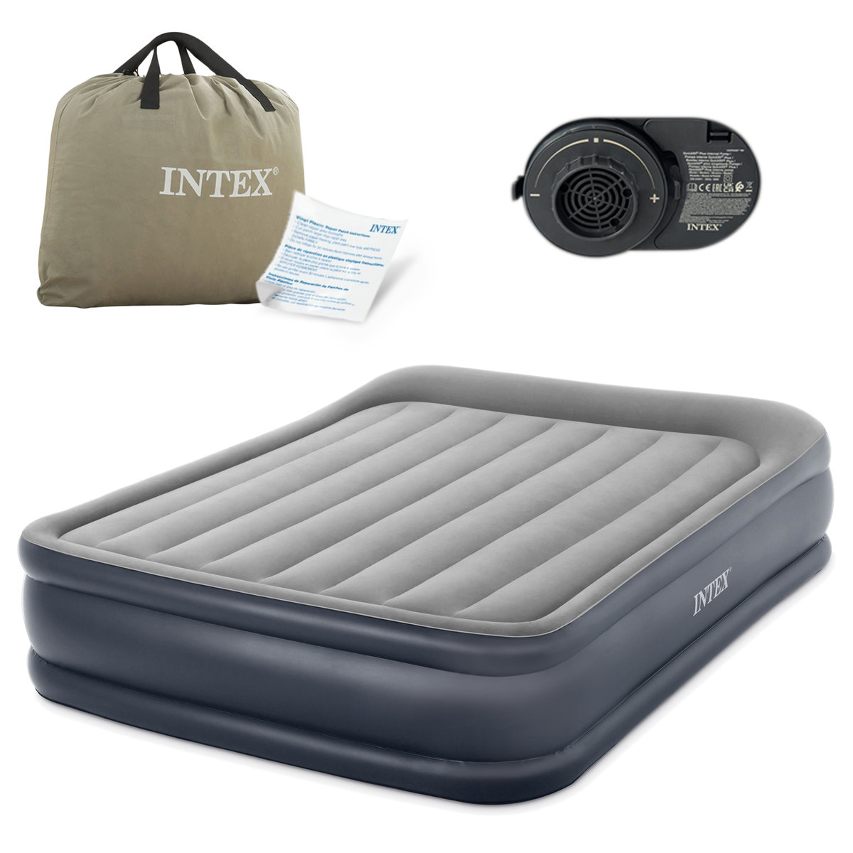 Materac dmuchany welurowy dwuosobowy z pompką Intex 64136ND