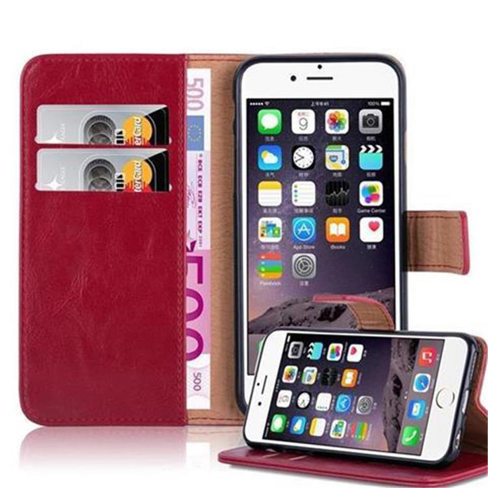 Luxury Cadorabo - Book Style Hülle für Apple iPhone 6 - Case Cover Schutzhülle Etui mit Standfunktion und Kartenfach in WEIN-ROT