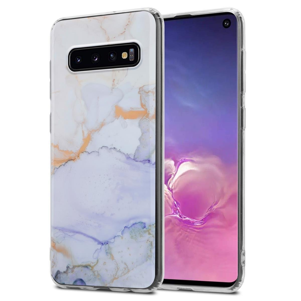 Pokrowiec Etui Do Samsung Galaxy S10 4G w Biało Fioletowo Złoty Marmur GM 09 Obudowa Case Cover Silikon Plecki Cadorabo