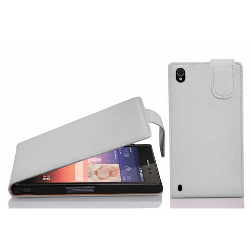 Cadorabo Cadorabo Etui do Huawei P7 w kolorze magnezowym białe - etui na telefon komórkowy z klapką ze strukturalnej sztucznej skóry - Case Cover etui ochronne etui futerał Book Flip Style DE-101927