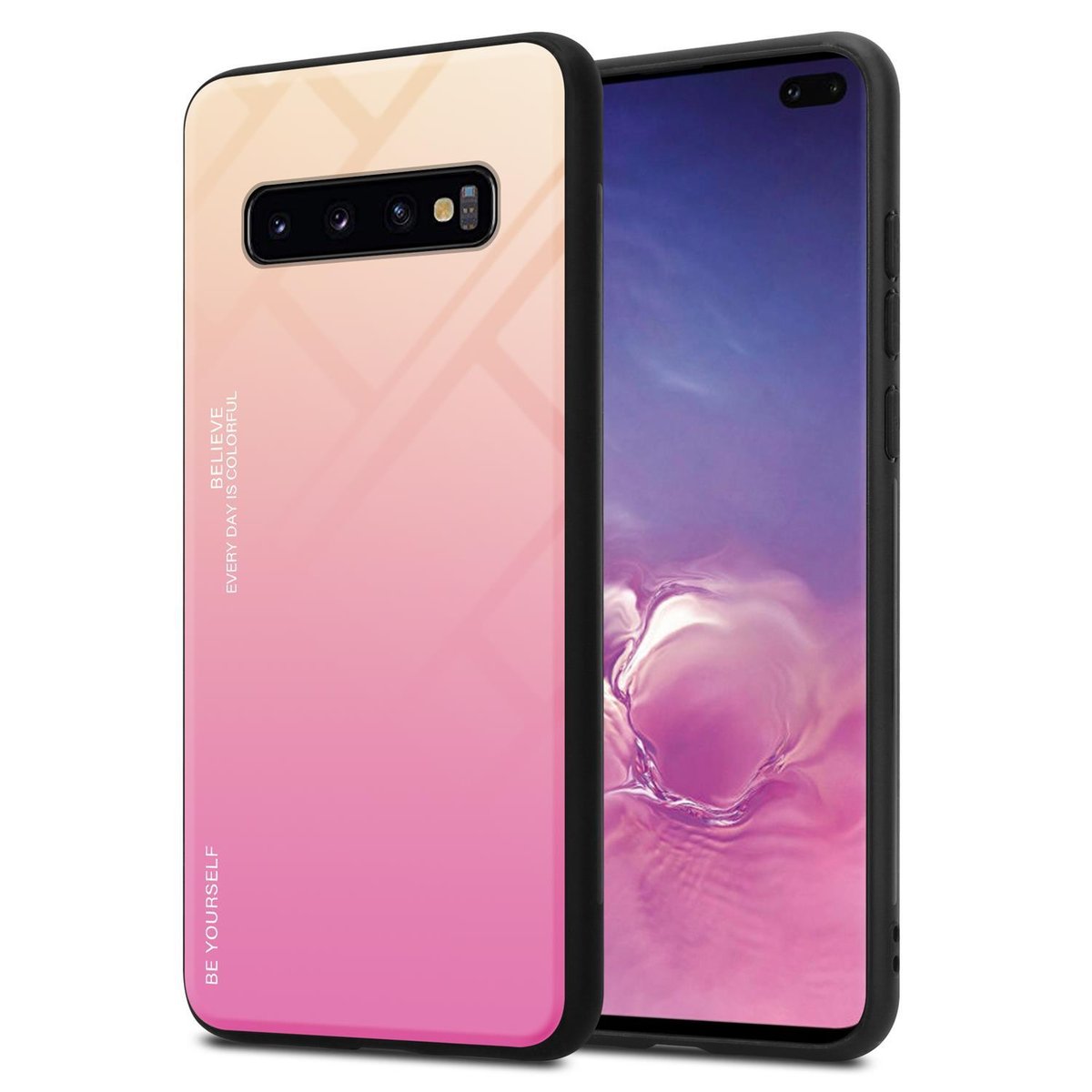 Pokrowiec Do Samsung Galaxy S10 PLUS Etui w ŻÓŁTO - RÓŻOWY TPU Obudowa Case Cover Plecki Ochronny Cadorabo