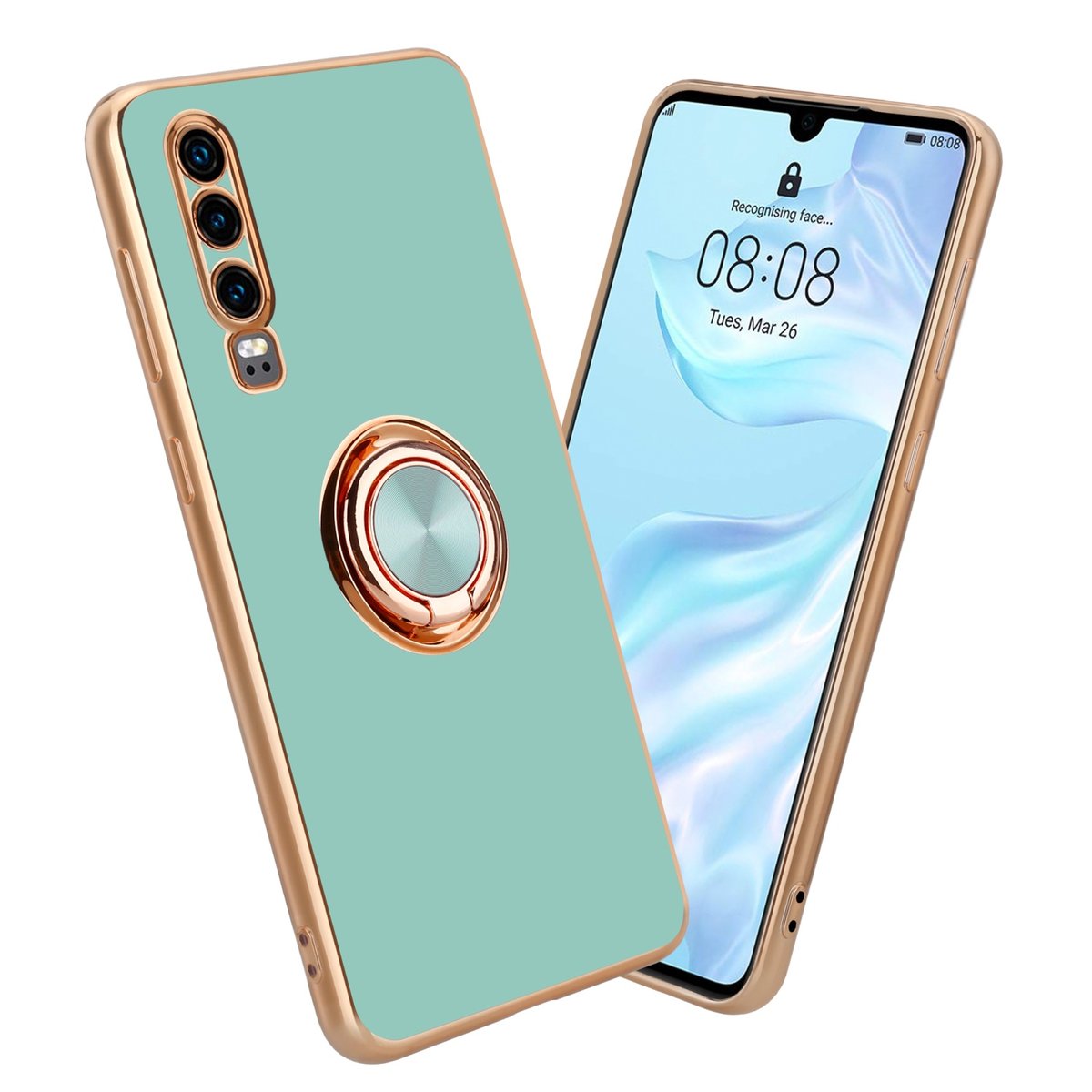 Pokrowiec Do Huawei P30 Etui w Glossy Turkus - Złoto magnetycznym Obudowa Case Cover Ochronny Cadorabo