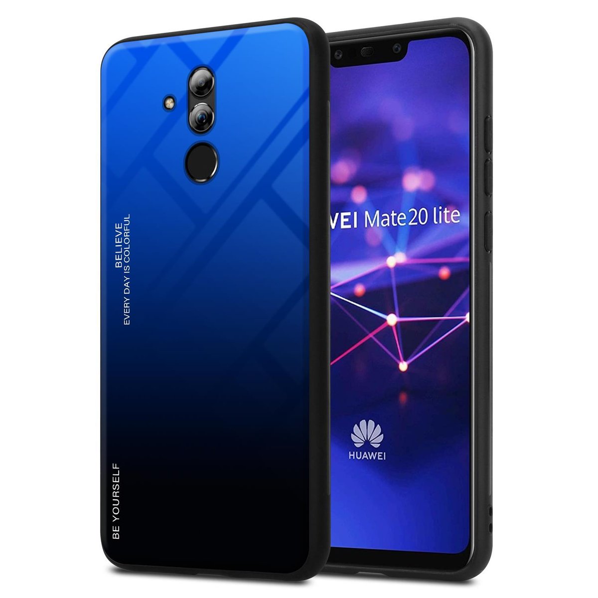 Pokrowiec Do Huawei MATE 20 LITE Etui w NIEBIESKO - CZARNY TPU Obudowa Case Cover Plecki Ochronny Cadorabo