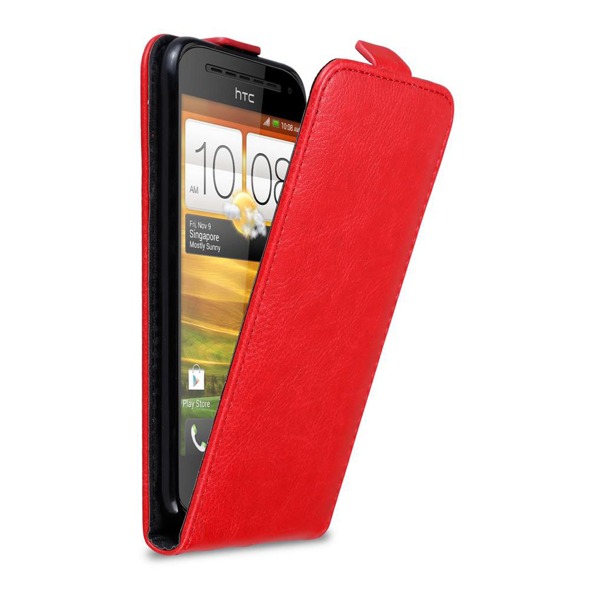 HTC cadorabo etui do One SV pokrowiec w Chili Czerwony etui na telefon komórkowy wykonany z gładkiego ze sztucznej skóry w kształcie Flip Case Cover pokrowiec ochronny etui kieszeń DE-110469