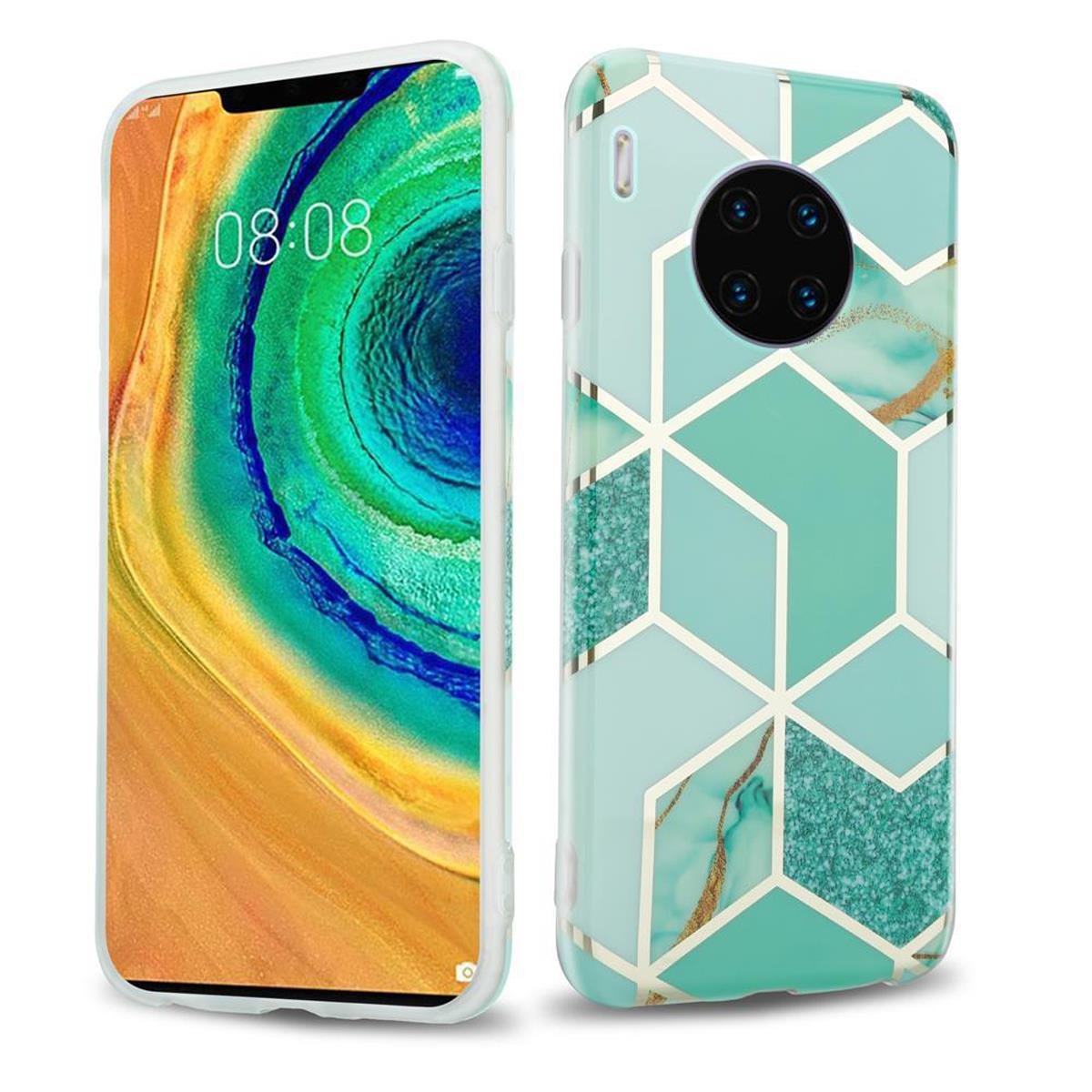 Pokrowiec Etui Do Huawei MATE 30 PRO w Zielono Jasnozielono Złoty Marmur No. 3 Obudowa Case Cover Silikon Plecki Cadorabo