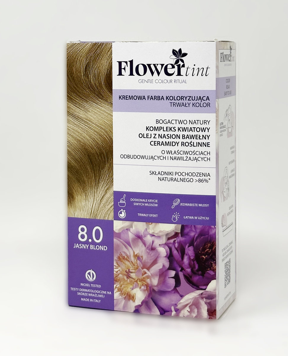 Flowertint, Trwała Farba Do Włosów, Seria Naturalna, 8.0 Jasny Blond