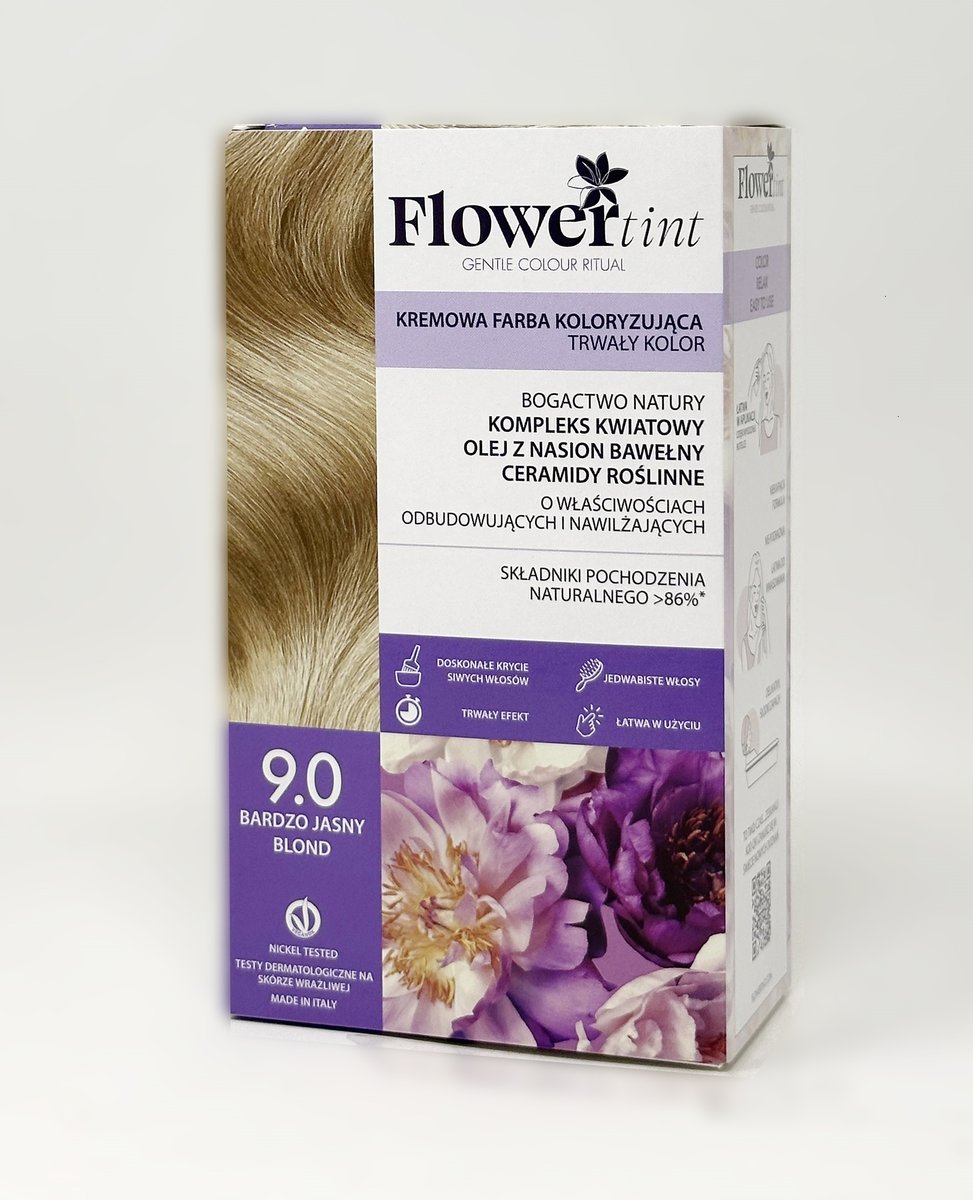 Flowertint, Trwała Farba Do Włosów, Seria Naturalna, 9.0 Bardzo Jasny Blond