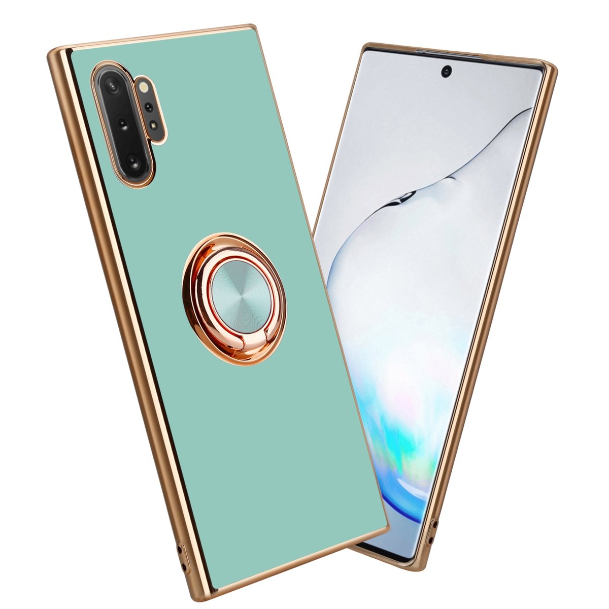 Pokrowiec Do Samsung Galaxy NOTE 10 PLUS Etui w Glossy Turkus - Złoto magnetycznym Obudowa Case Cover Ochronny Cadorabo
