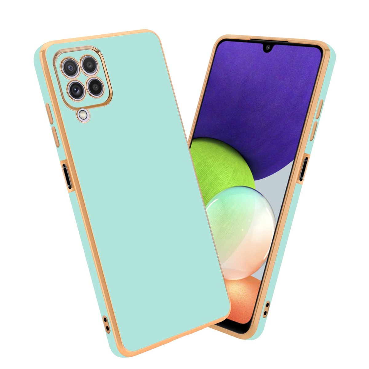 Pokrowiec Do Samsung Galaxy A22 4G Etui w Glossy Miętowa Zielona - Złoto TPU Silikonowe Obudowa Case Cover Cadorabo