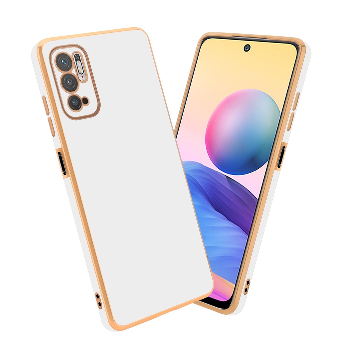 Pokrowiec Do Xiaomi RedMi NOTE 10 5G / POCO M3 PRO 5G Etui w Glossy Biały - Złoto TPU Silikonowe Obudowa Case Cover Cadorabo