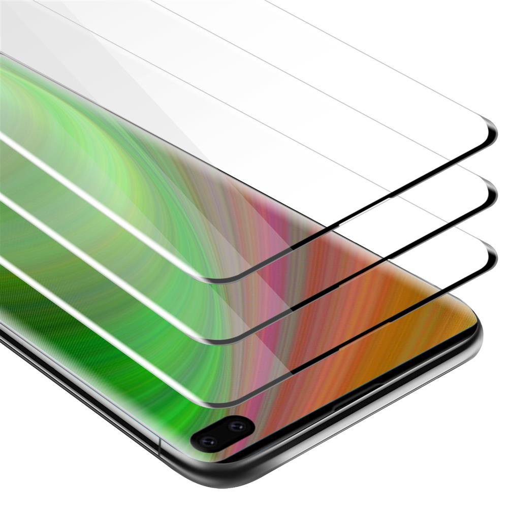 3x Szkło Hartowane Do Samsung Galaxy S10 PLUS Folia pancerna Ochronny w PRZEZROCZYSTY Z CZARNYM Tempered Glass Cadorabo