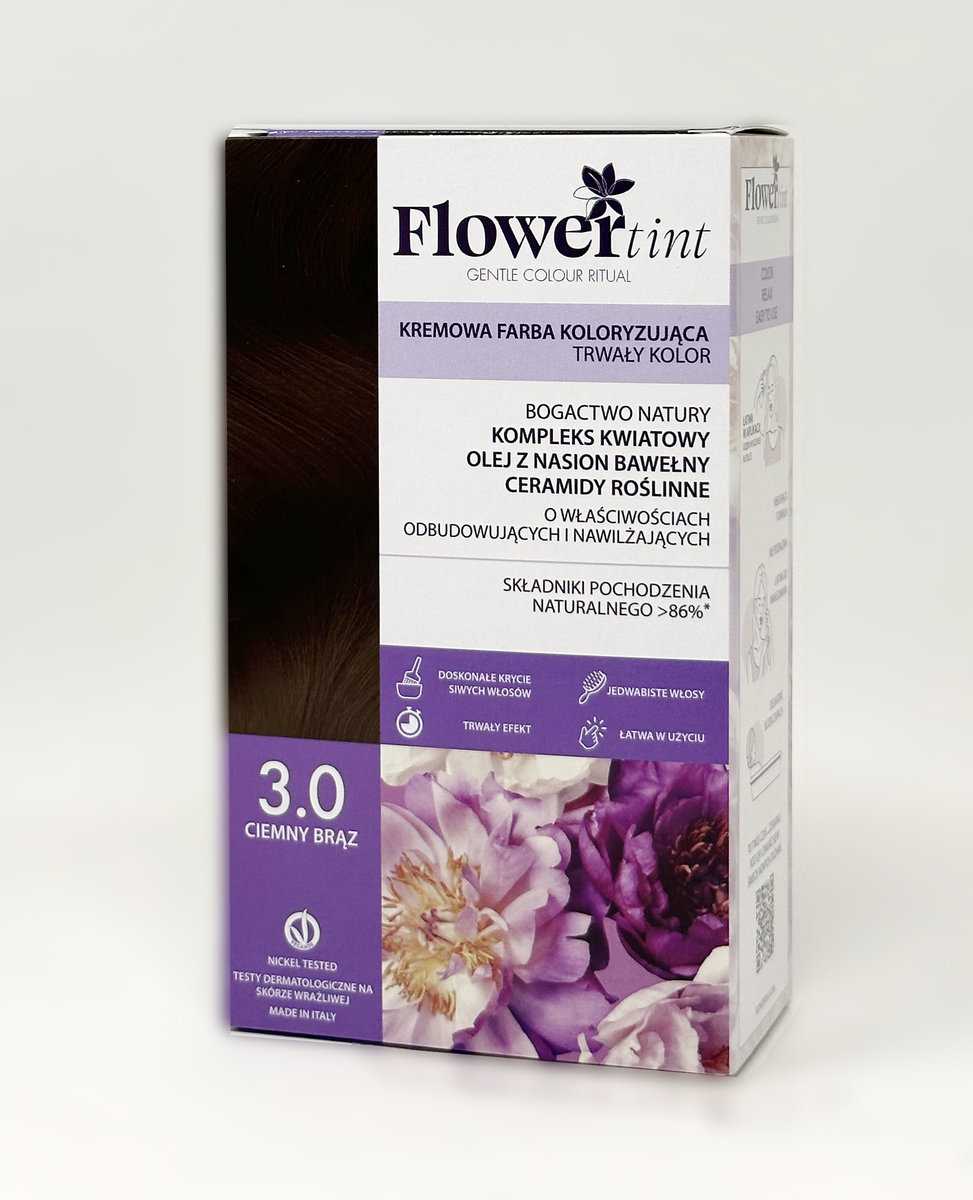Flowertint, Trwała Farba Do Włosów, Seria Naturalna, 3.0 Ciemny Brąz