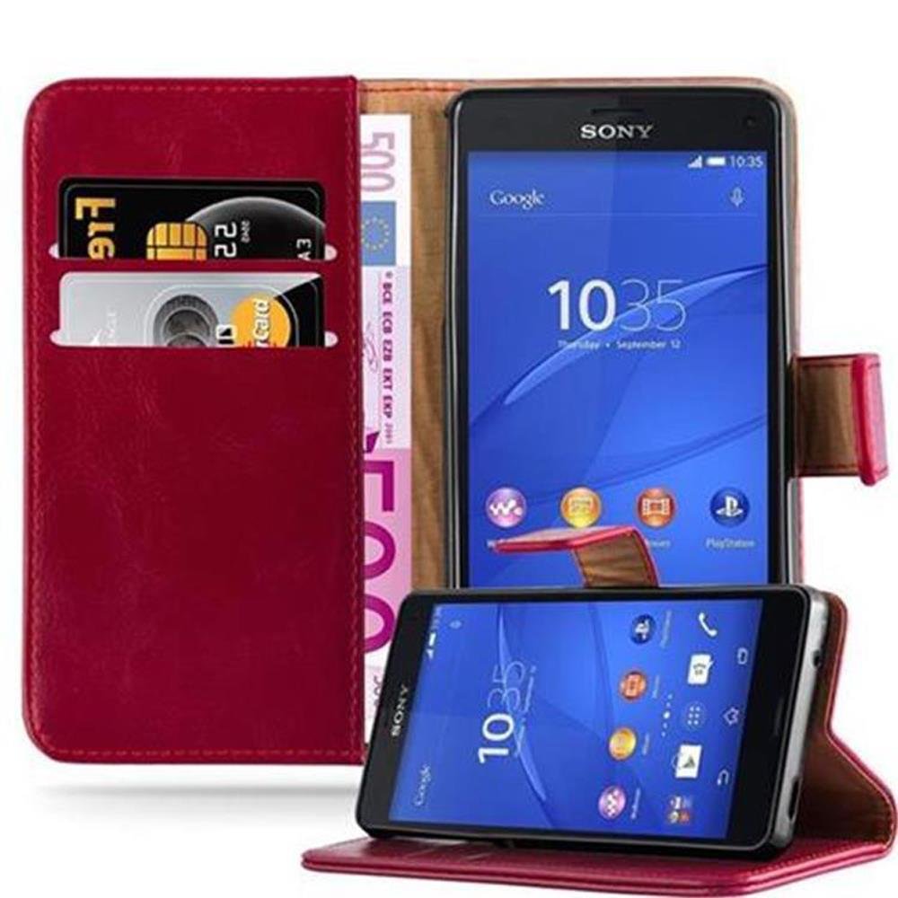 Luxury Cadorabo - Book Style Hülle für Sony Xperia Z3 MINI / COMPACT - Case Cover Schutzhülle Etui mit Standfunktion und Kartenfach in WEIN-ROT