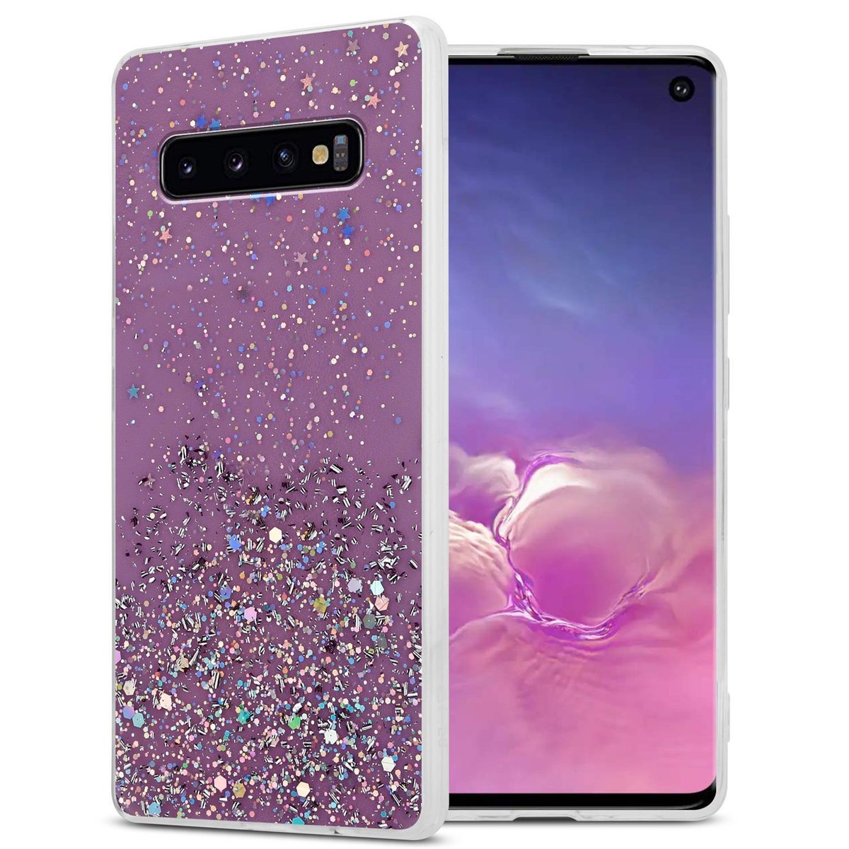 Pokrowiec Do Samsung Galaxy S10 4G Etui w Fiolet z Brokatem Glitter Obudowa Case Cover TPU Cadorabo