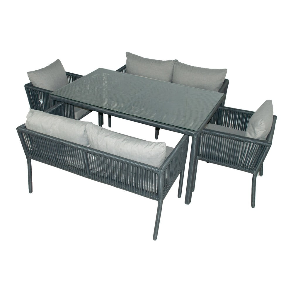 Szary zestaw mebli ogrodowych ze sztucznego rattanu dla 6 osób Vera 2 – Floriane Garden