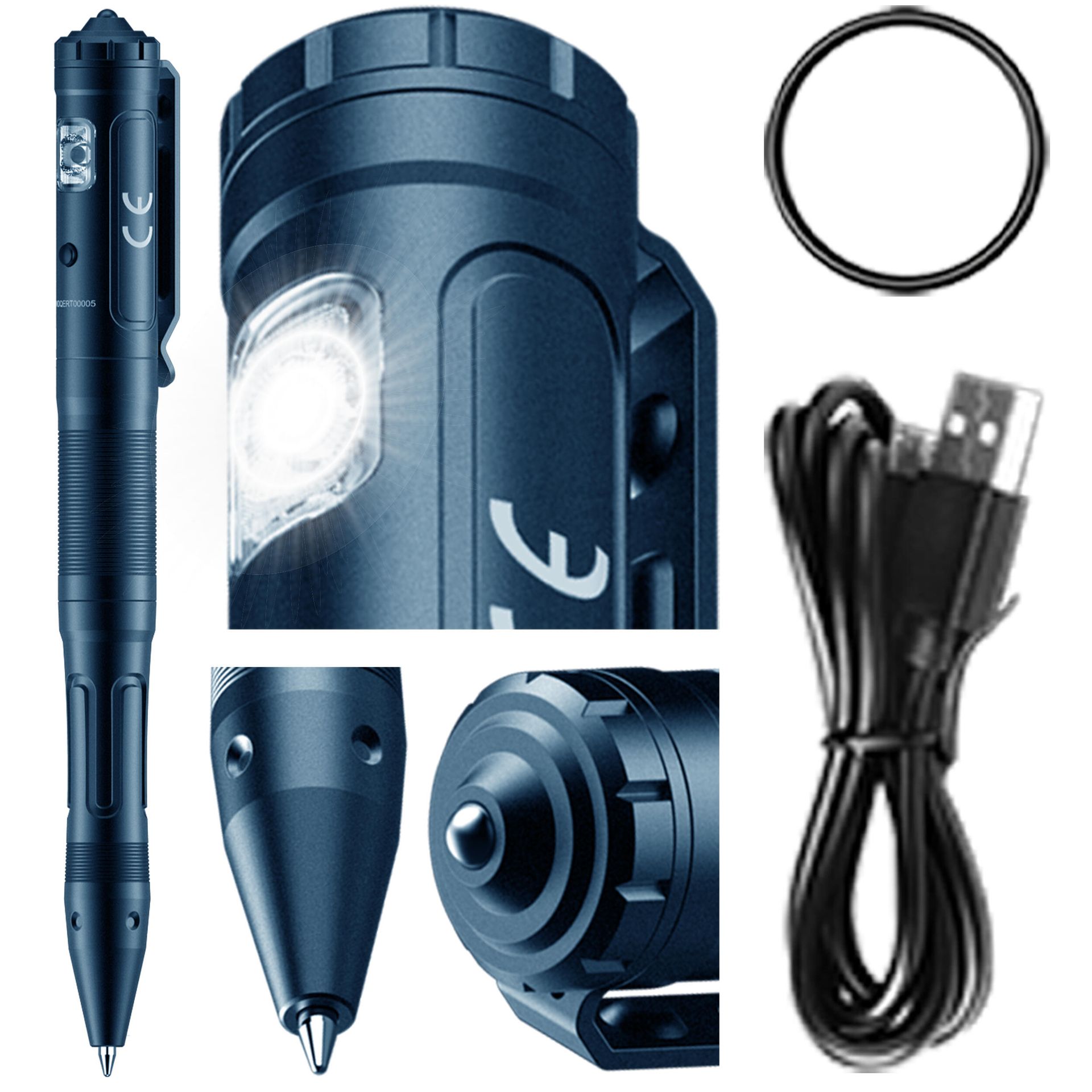 Fenix - Długopis taktyczny EDC latarka kubotan - niebieski - T6 blue