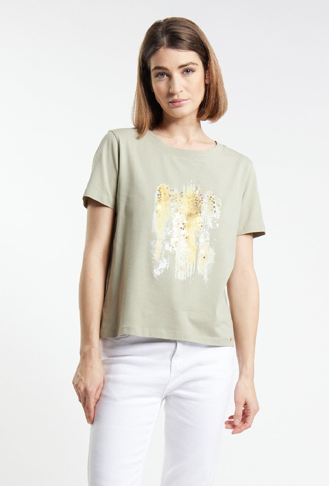 T-shirt damski z cekinami - Monnari