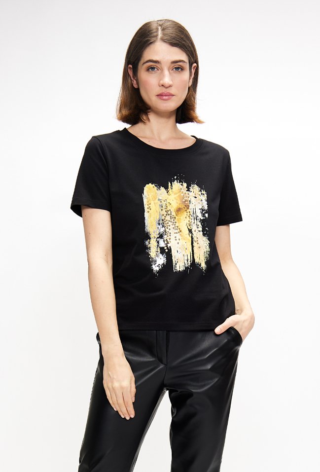 T-shirt damski z cekinami - Monnari