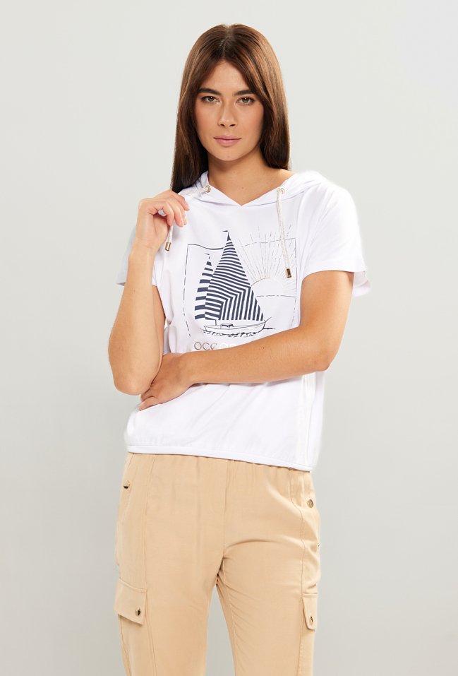 T-shirt damski z kapturem - Monnari