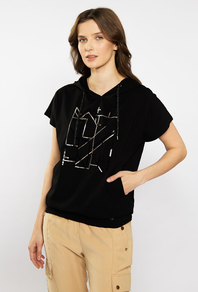T-shirt damski z kapturem - Monnari