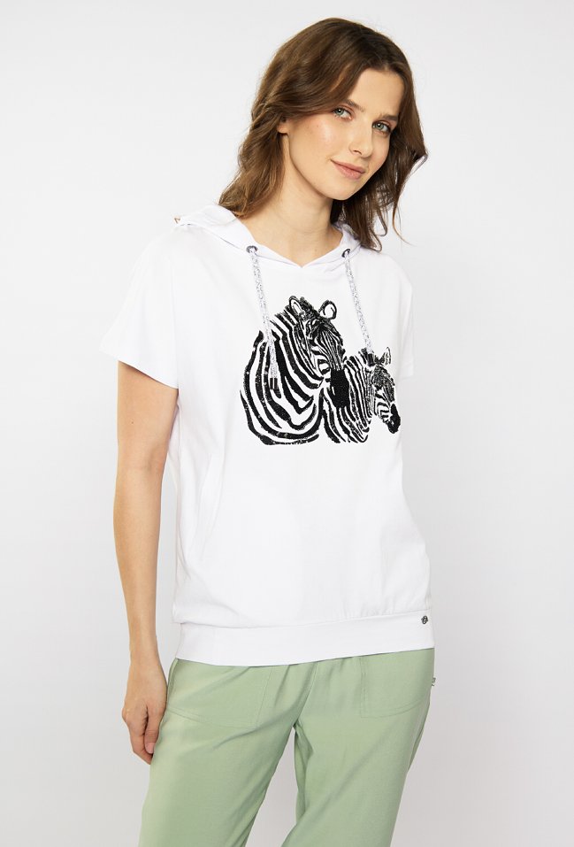 T-shirt damski z cekinowym wzorem - Monnari