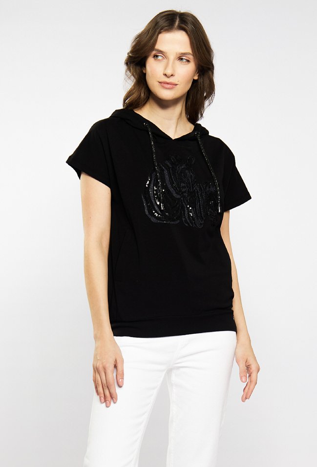 T-shirt damski z cekinowym wzorem - Monnari