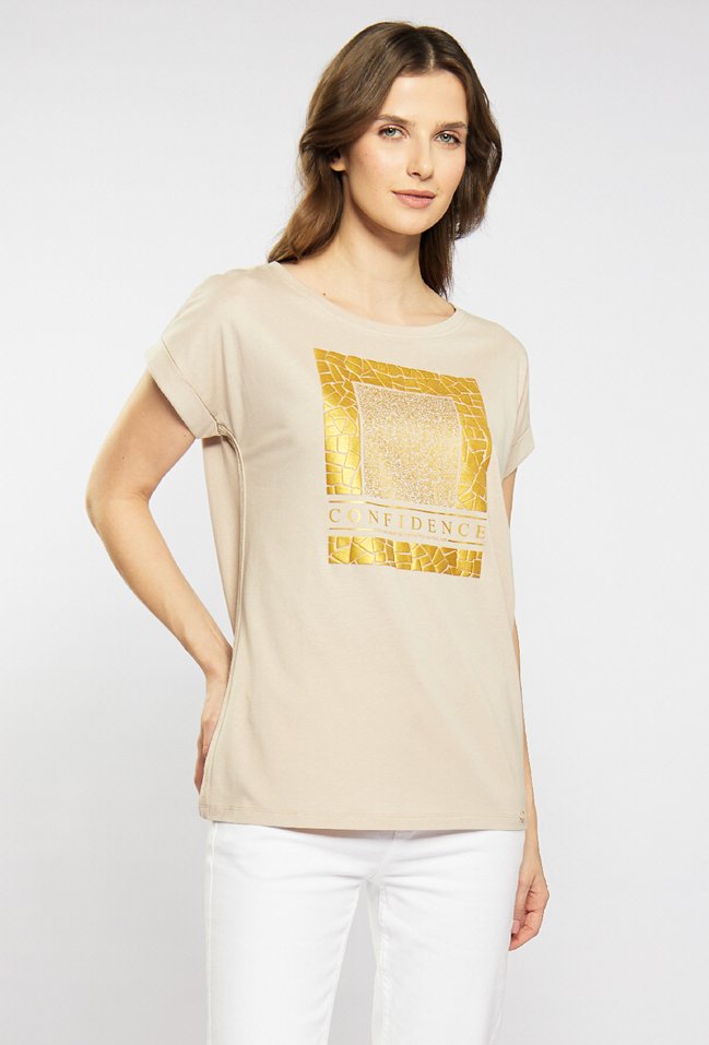 T-shirt damski z wzorzystym panelem - Monnari